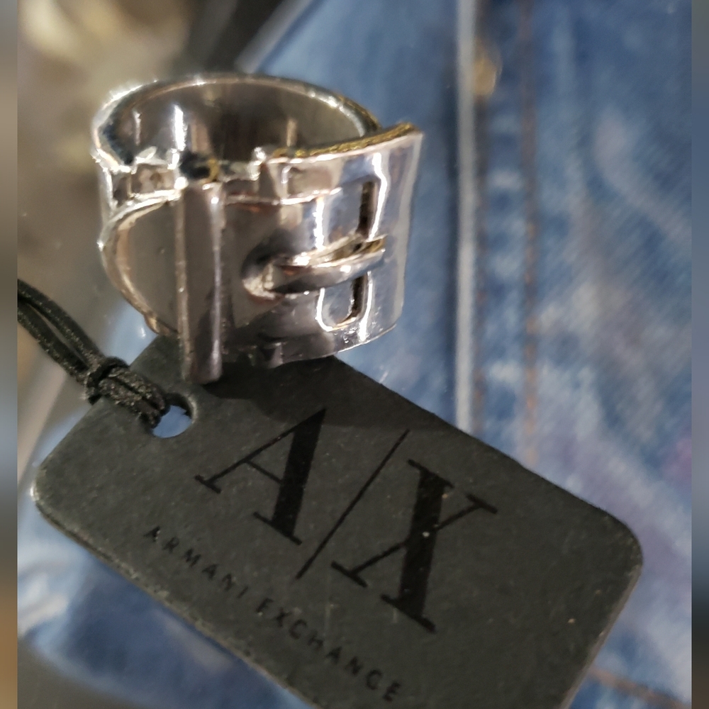 Armani Exchange Belt Buckle Ring Size 6 Women Silver-Tone